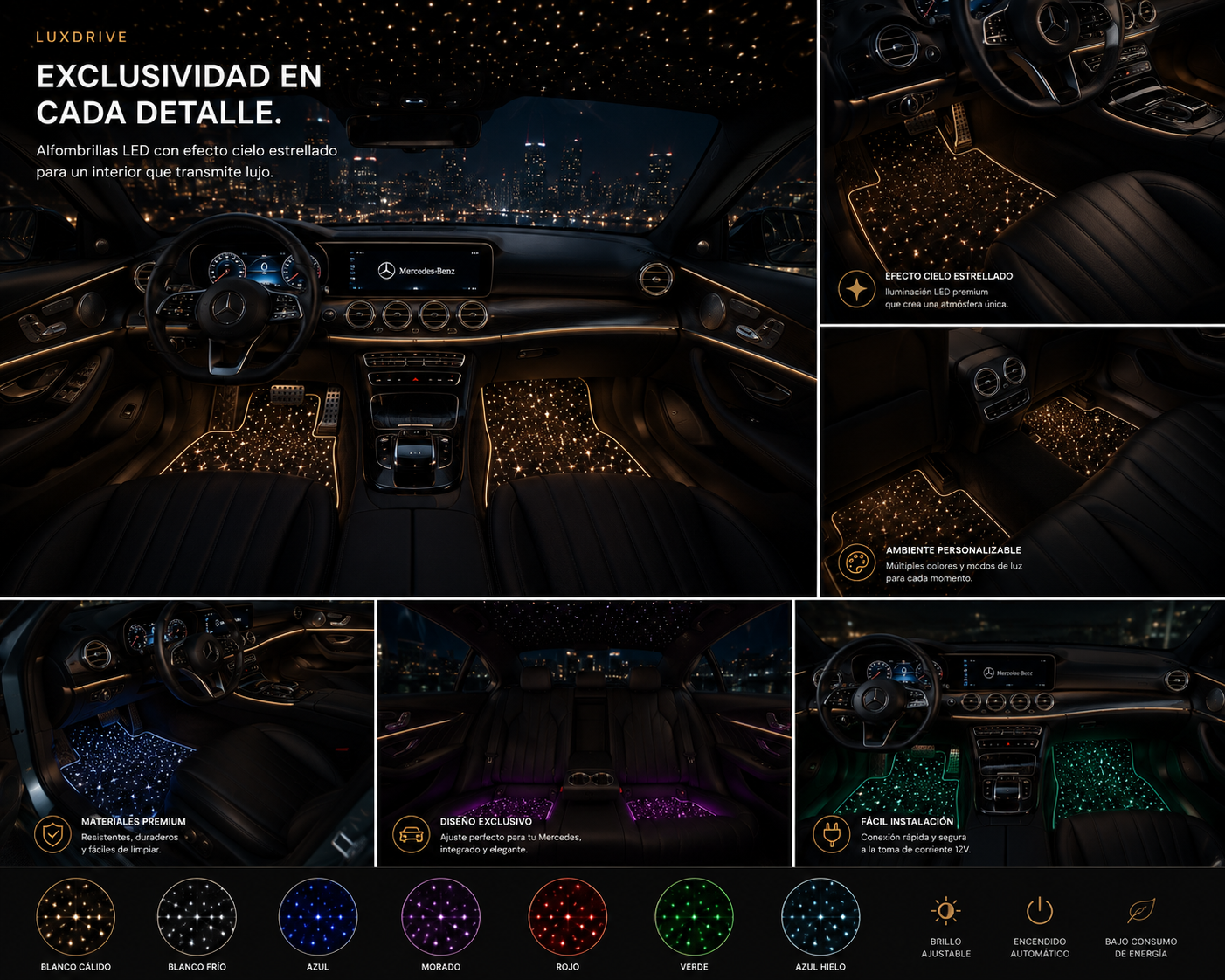 Alfombrillas LED con Fibra Óptica Estelar – Iluminación RGB con App